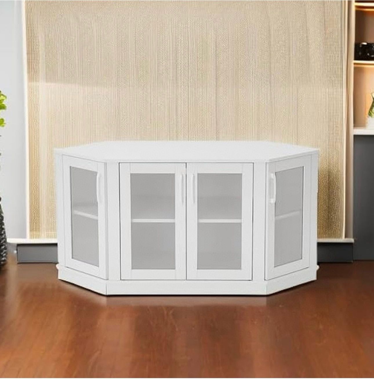Corner TV Stand - 47 Inch Media Console with 4 Doors and Shelves, Living Room Storage for TVs up to 51 Inch (White) brand new in box $80 A91(1)