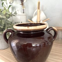 Vintage McCoy Ceramic Pottery Brown Ovenproof Drip Glaze Pot H7/W10.5/D6 $10