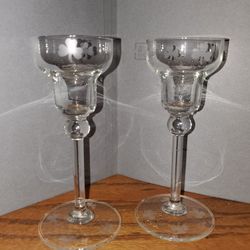 Pair Of Chrystal Shramrock Etched Candle Holders 