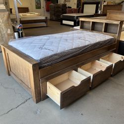 Twin Bookcase Bed W 3 Drawers And Bamboo Mattress 