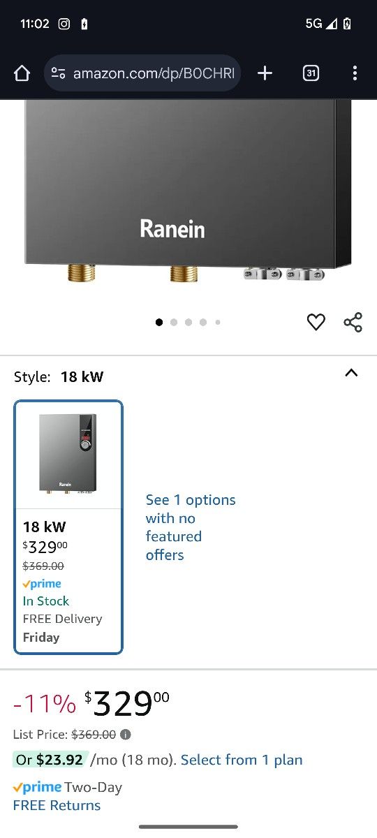 Ranein Electric Water Heater 18kw 240v