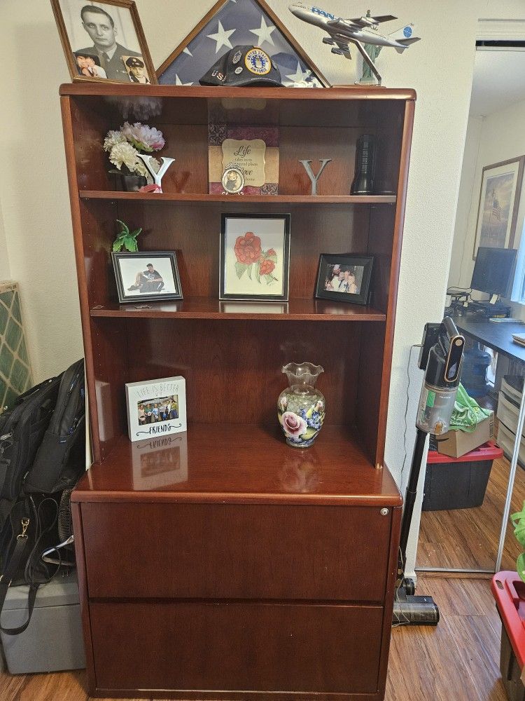 Hutch With File Cabinet. 70" H 37"w 20" Deep. 2 Pieces