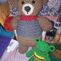 Crochet Teddy Bear And Frog 