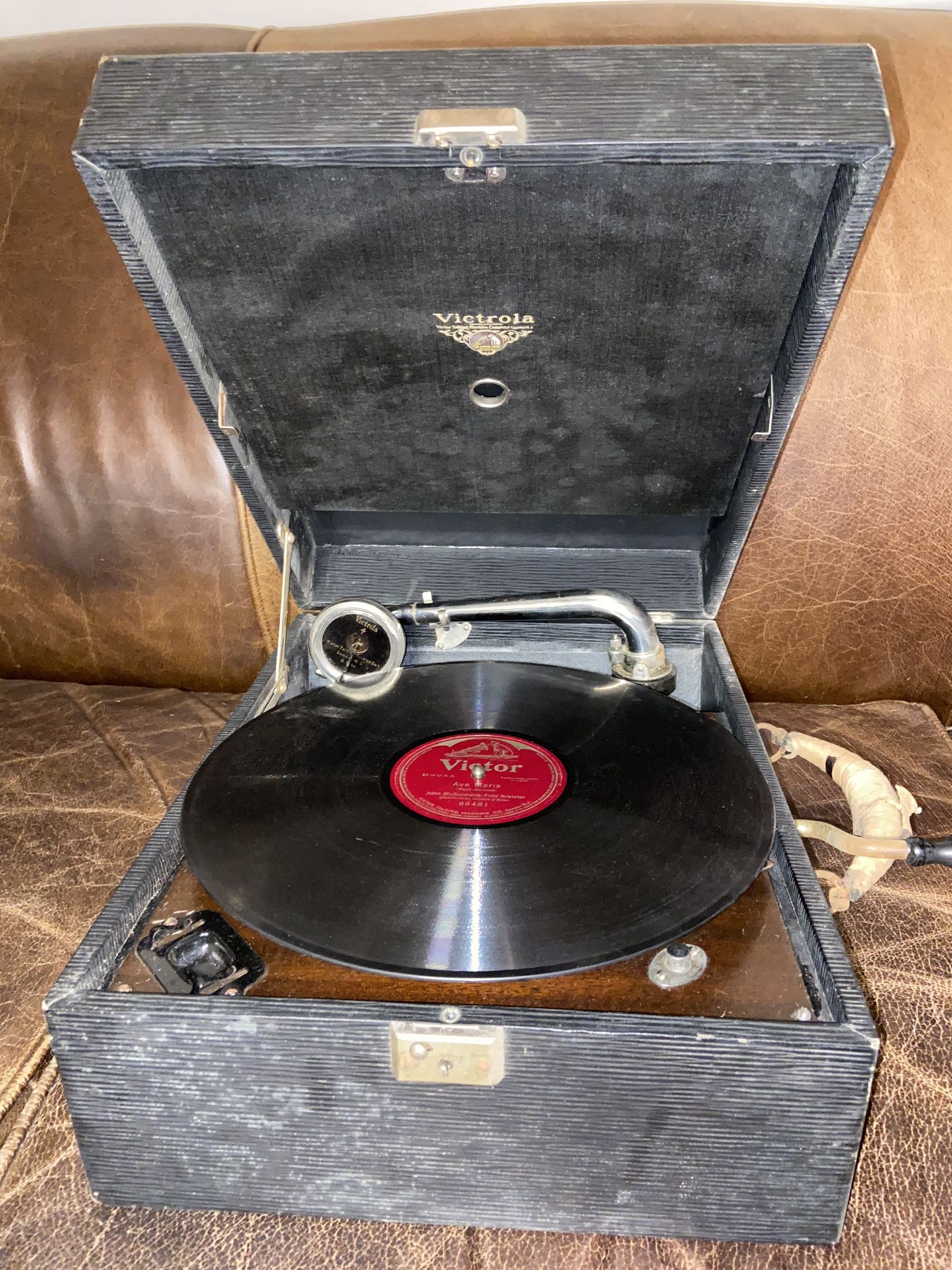 Antique Victrola Suitcase Record Player Beautiful condition. Works great Will even include record Ave Marie