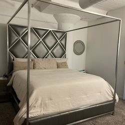 King Canopy Bed Frame With Dresser And Two Nightstands