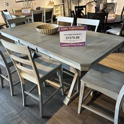 7PC Rectangular Counter Height Table with Butterfly Leaf 