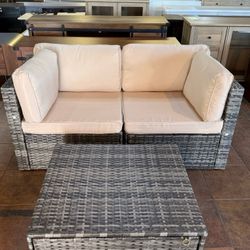 🔥Set of 3🔥Outdoor Patio Furniture Sets, Patio Sectional Sofa Couch, Gray PE Wicker Furniture Modular Patio Conversation Sets Patio Sofa with Washabl