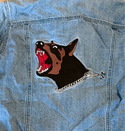 Obey "Off The Chain" denim sherpa Jacket prominent Doberman on Back