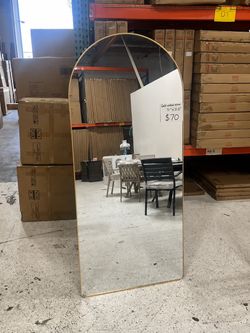 71''Ć31.25'' Full Length Arched Floor Mirror with Stand ā Gold Frame ā $75