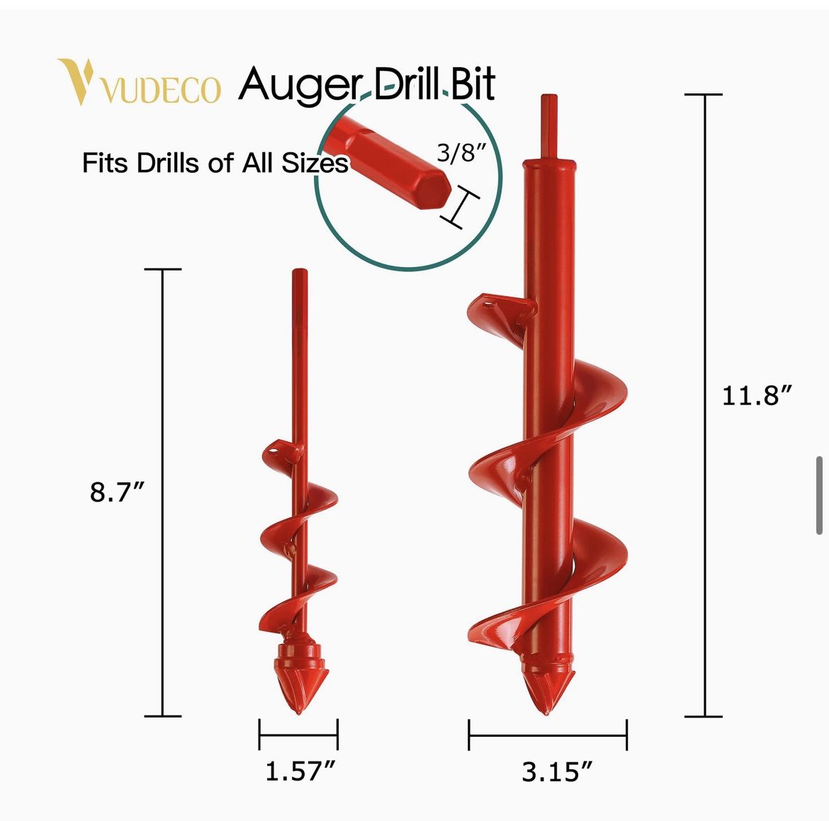 VUDECO Gargen Auger Drill Bit for Planting 2 PCS, Bulb Planter Tool, Auger Post Hole Digger, Easy Garden Drill Auger Bit Planting, Spiral Drill Bit, E