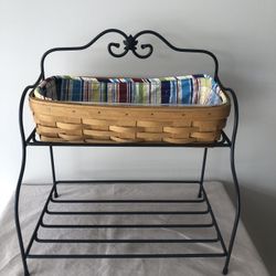 Longaberger Wrought iron 2 Tier Short Bakers Rack W/2004 Basket Signed 