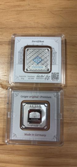 GERMAN SILVER Geiger Edelmetalle 10 Gram .999 Fine Silver Bar - Original Assay