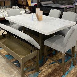 Counter Height  Dining  Table With 4 Chairs And Bench