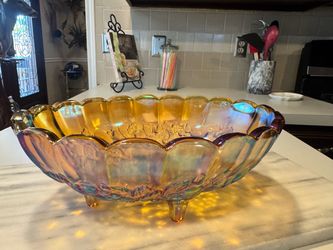 Vintage Amber Carnival Glass Oval Footed Fruit Bowl – 12”