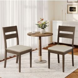 Wood Dining Chairs with Memory Foam Cushion Set of 2, Modern Upholstered Kitchen Chairs with Ladder Back, Farmhouse Side Chairs with Wood Legs for Din