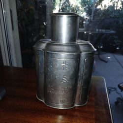 Antique Chinese Pewter Metal Tea Caddy