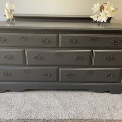 Dresser modern gray all wood no scratches  Refinished like new 63”34”
