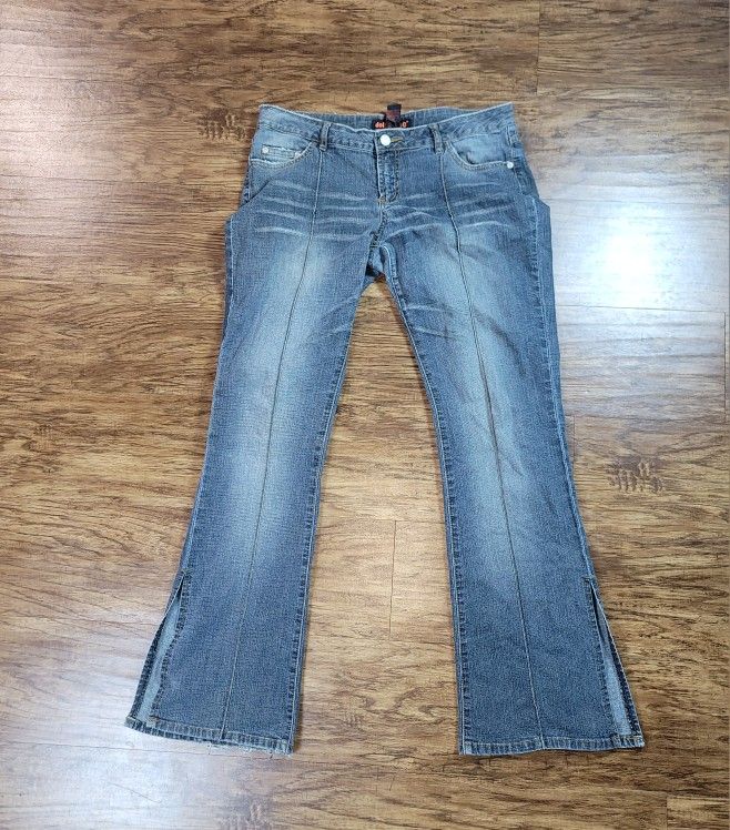 Doll House Jeans Women's Sz 9/10 Blue Flare Slit Leg Retro
