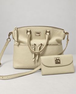 Dooney & Bourke Cream Pebble Leather Satchel and Wallet Set