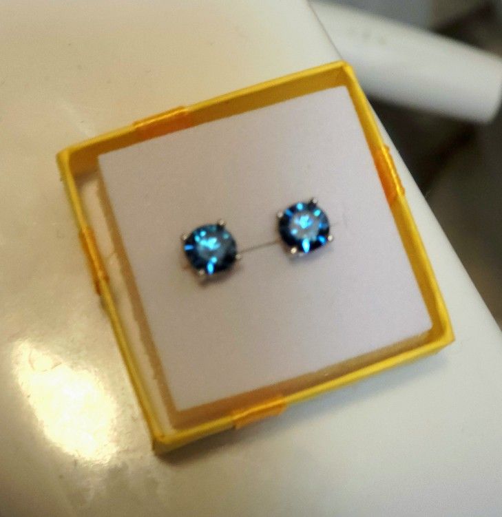 2.0CTW Moissante & 925 Sterling Silver "Royal Blue" Stud Earrings 