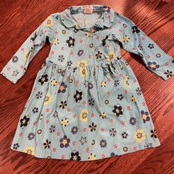 Hanna Andersson Blue Floral Corduroy Dress Size 100 (US 4)