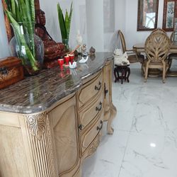 Dining Room Set Wood And Marble Top