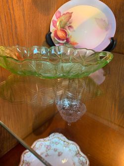 Green Depression Glass Oval Serving Bowl