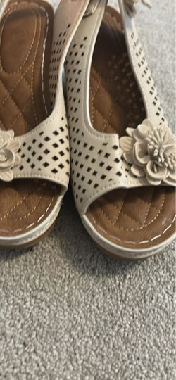 Cream Wedge Sandals with Floral Detail