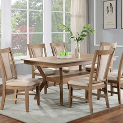 Natural Tone & Beige 7pc Dining Table Set