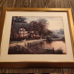 Signed Frame "Coming Home" Print  by Christa Kieffer Cottage With A Beautiful Frame
