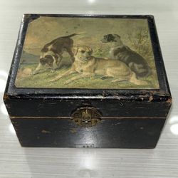 Antique SWH Wards Argosy Collars Wood Advertising Box Victorian With Dogs