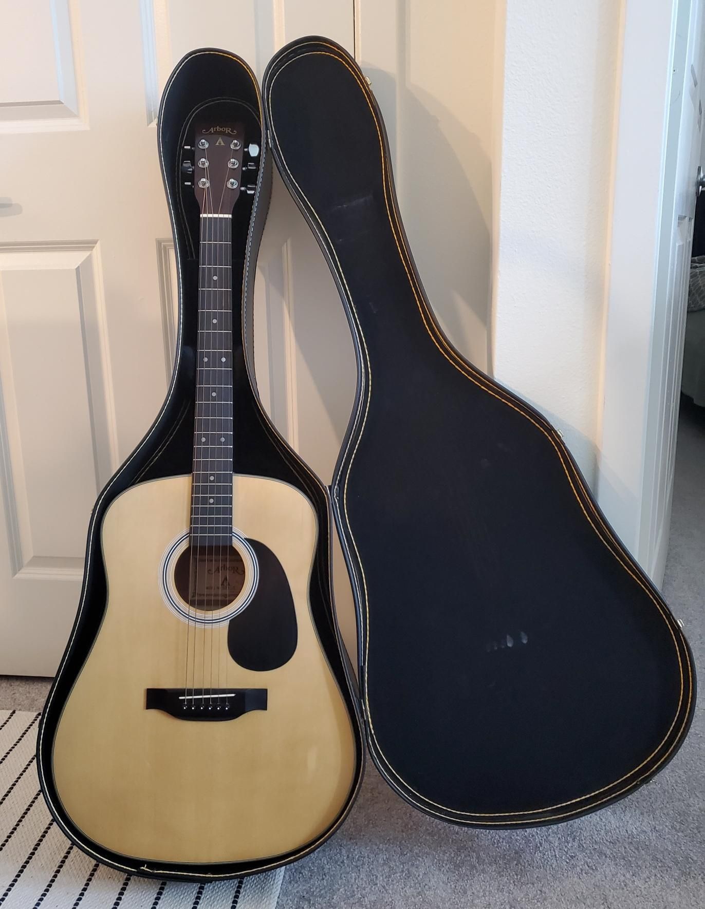 Vintage ARBOR Acoustic Dreadnought Guitar - Model NBR56 - Comes with Case - Made in Korea