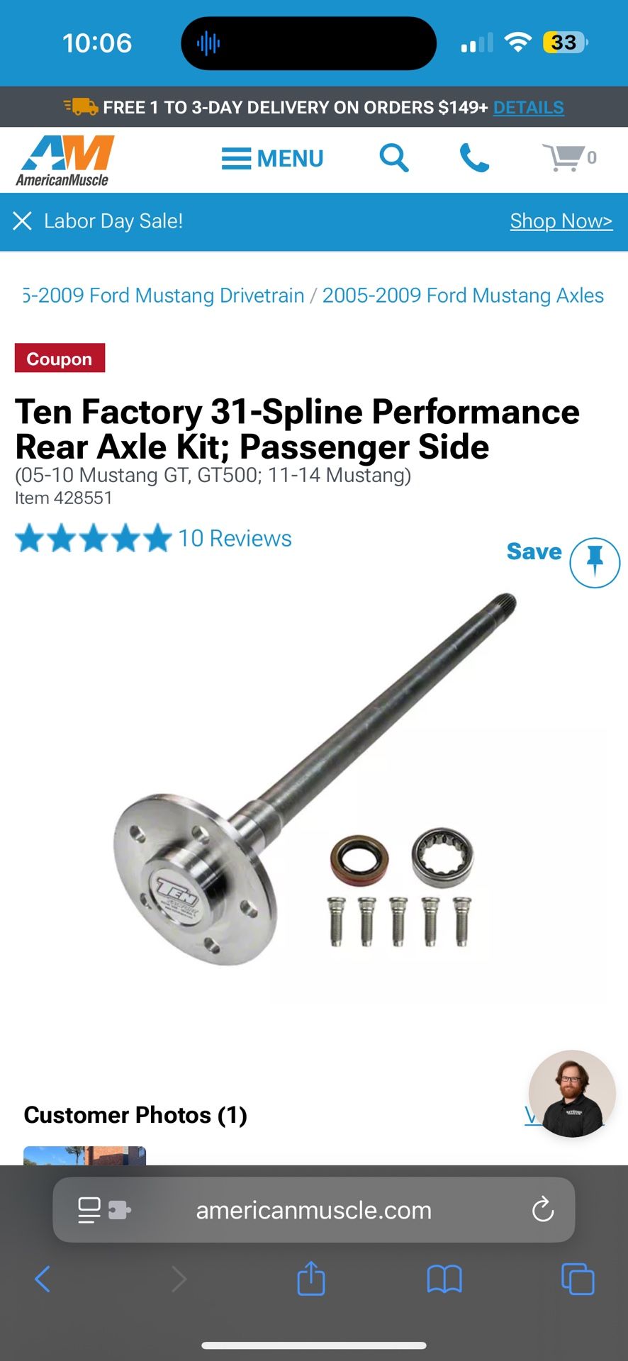 Mustang GT 2005-2014 Rear Differential Axels 31 Spline 