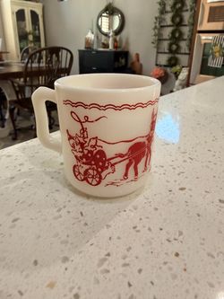 Hazel Atlas Milk Glass Vintage Childs Circus Clown Mug Cup Seal Donkey