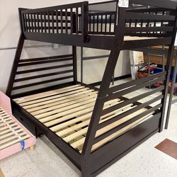 Dark Wood Twin Over Full Bunk Bed
