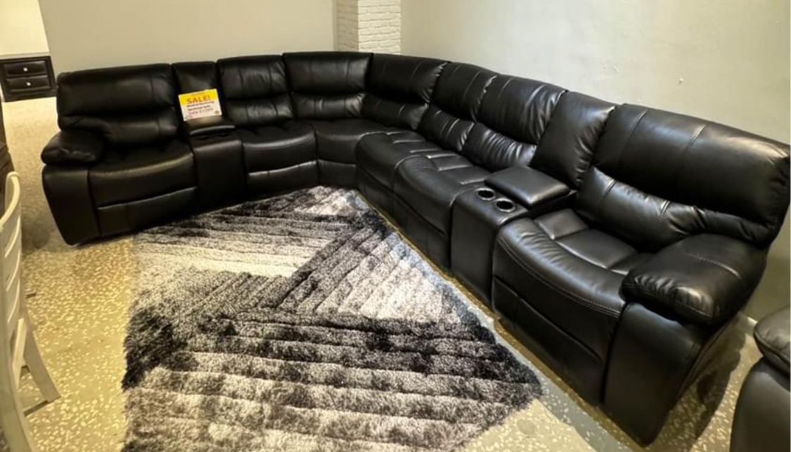 Spring Sale! Madrid, Black Leather Reclining Sectional Now Only $1099. Easy Finance Option. Same-Day Delivery.