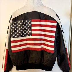 Vintage Michael Hoban WHERE MI Leather USA Flag Jacket (L)