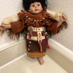Eagle Hawk Indian Boy Porcelain Doll Head Piece Feathers Bells Elke Hutchens