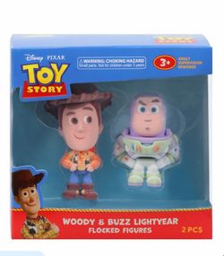 Disney Pixar Toy Story Woody & Buzz Lightyear Flocked Figurines 2-Pack 3+