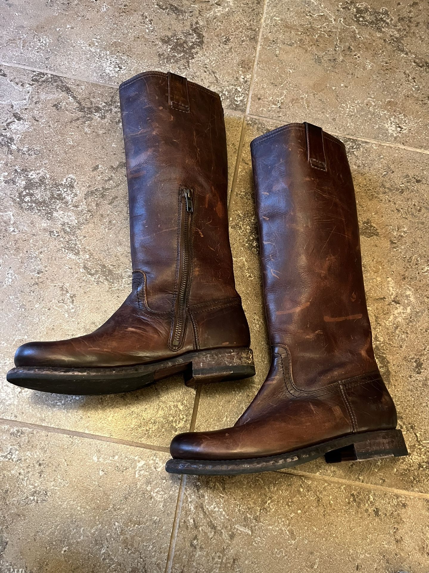 NEW) FRYE Women's Jenna Inside Zip Riding Boot, Dark Brown, 100