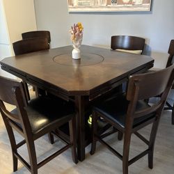 Dining Table with Leaves+6 Chairs Converts Square To Round 36” Tall Table
