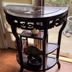 Vintage Asian-Inspired Half-Moon Console Table with Inlay