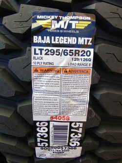 4 New LT 295 65 20 Mickey Thompson Baja Legend MTZ Tires *10PLY*2022* Thumbnail