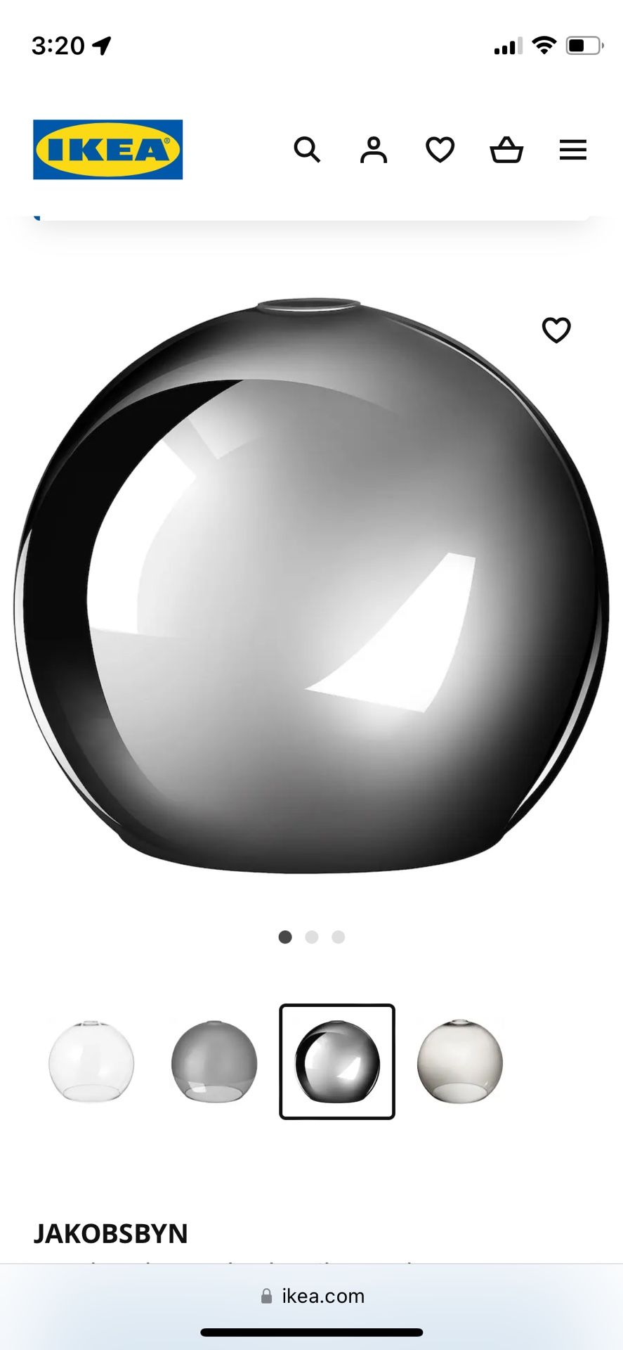 Ikea JAKOBSBYN Pendant lamp shade, silver color, 12 "