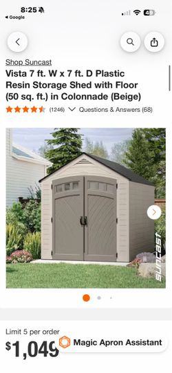 Suncast Vista 7x7 Plastic Resin Storage Shed brand new has small holes on the floor