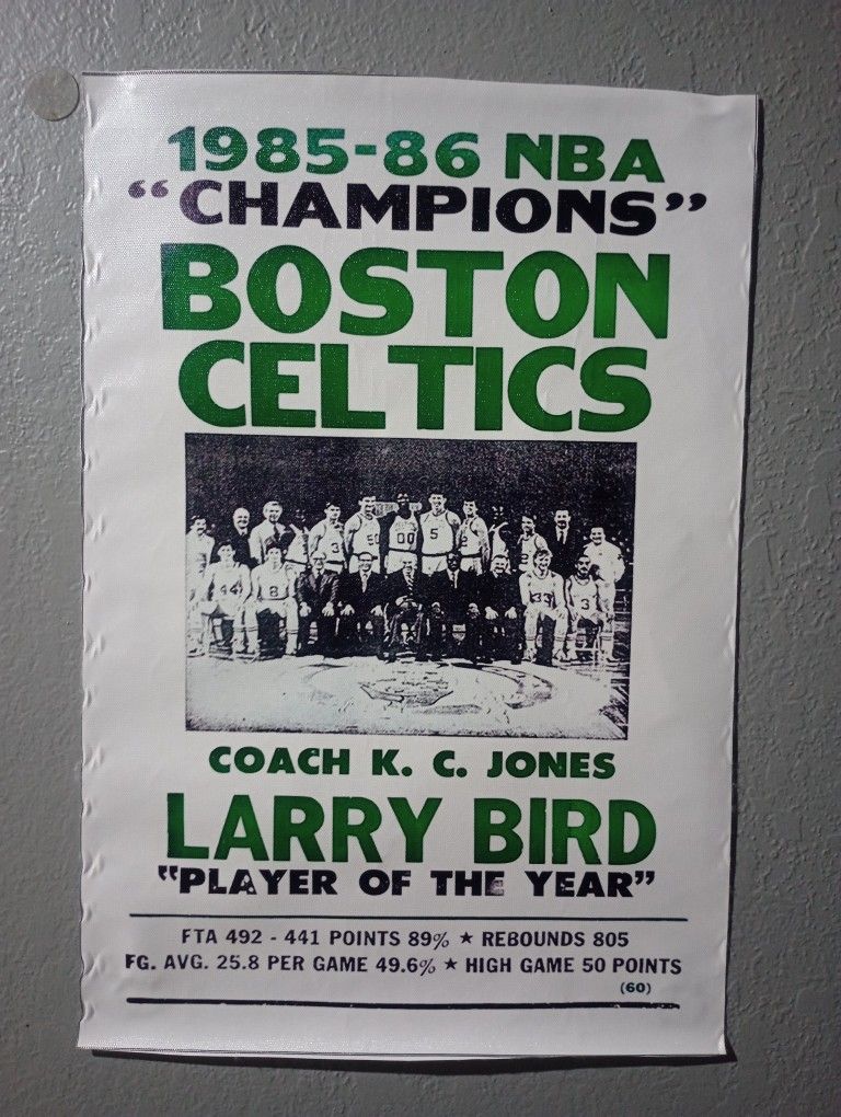Boston Celtics 1985-86 NBA Champions Canvas Poster NBA VTG Art Room Aesthetic