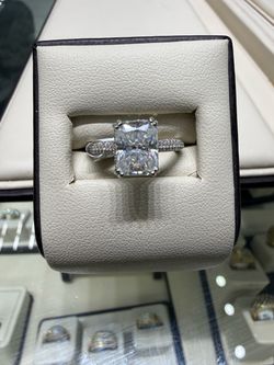 Radiant Cut White Stone Silver Ring