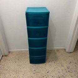 Teal Plastic 5-Drawer Storage Tower