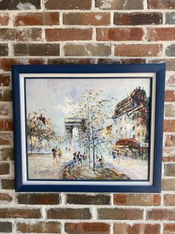 Oil On Canvas Painting of Paris Signed R. DAVEY Retail $350