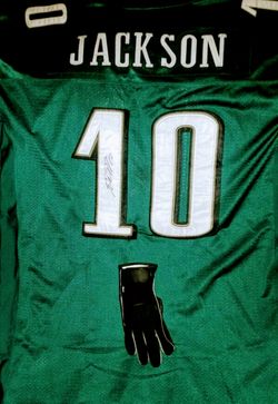 Game Worn Signed WR Glove Desean Jackson & Official Signed Eagles Jersey Desean Jackson